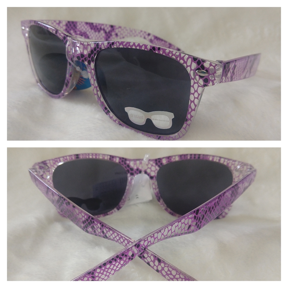 Retro UV 400 Snake Clear Print Sunglasses Purple